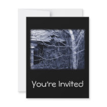 Old cottage. Blue and white on Black. Personalized Announcements