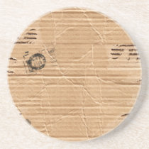 Old Damaged Brown Cardboard With Stamps And Stains coasters