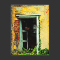 Old door at abandoned house at Balaton airport postcards