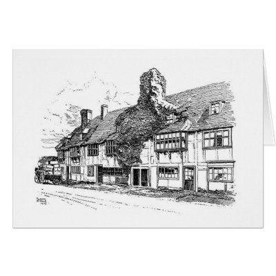 Old English Country Cottage Art on Cards by CustomizeACard
