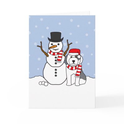 Old English Sheepdog and Snowman Card