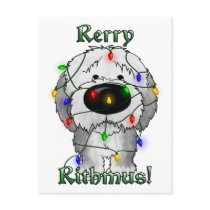 Old English Sheepdog - Christmas Lights Post Card