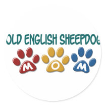 OLD ENGLISH SHEEPDOG Mom Paw Print 1 stickers by poochloverstuff OLD ENGLISH SHEEPDOG Mom Paw Print 1 stickers