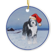 Old English Sheepdog Santa Hat ornament