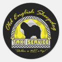 Old English Sheepdog Taxi Service Round Stickers