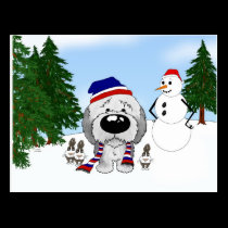 Old English Sheepdog Winter Scene postcards