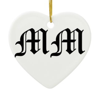 Old English Text Letters MM on White Background Christmas Tree Ornament