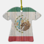 Old faded wood Mexican flag Christmas Tree Ornaments