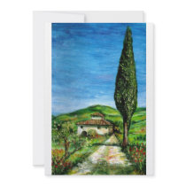OLD FARM HOUSE IN CHIANTI, blue green red white Personalized Invites