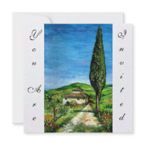 OLD FARM HOUSE IN CHIANTI, blue green red white Custom Invitation