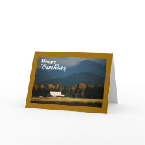 Old Farmhouse in Autumn Sunshine, Happy Birthday Card