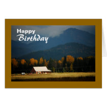 Old Farmhouse in Autumn Sunshine, Happy Birthday Card