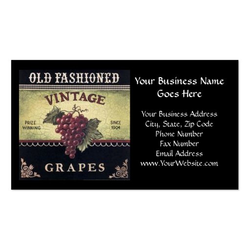 Old Fashion Vintage Grapes, Purple and Black Wine Business Card Templates (front side)