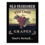 Old Fashion Vintage Grapes, Purple and Black Wine Announcement