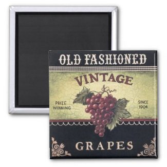 Old Fashion Vintage Grapes, Purple and Black Wine Fridge Magnets