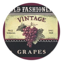 Old Fashion Vintage Grapes, Purple and Black Wine Round Sticker