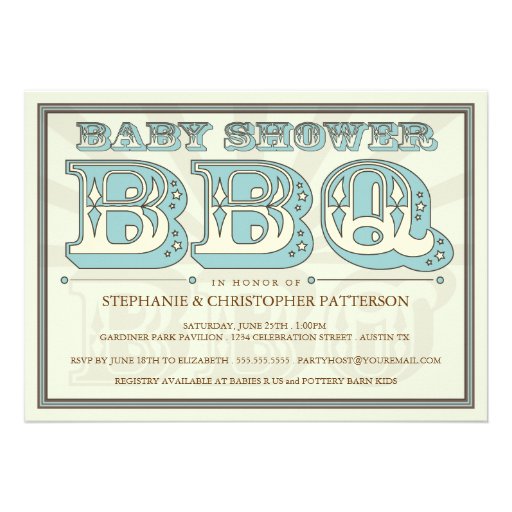 Old Fashioned Baby Shower BBQ in Blue Invitation