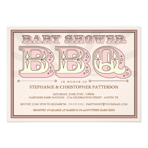 Old Fashioned Baby Shower BBQ in Pink Invitation