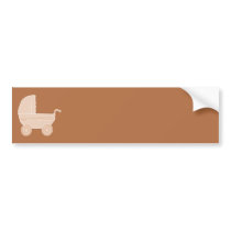 Old Fashioned Beige Baby Stroller on Brown. Bumper Sticker