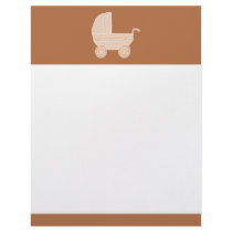 Old Fashioned Beige Baby Stroller on Brown. Customized Letterhead