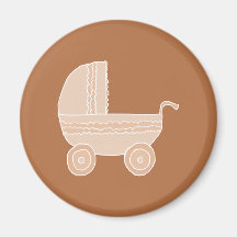 Old Fashioned Beige Baby Stroller on Brown. Magnet
