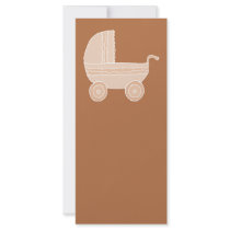 Old Fashioned Beige Baby Stroller on Brown. Personalized Rack Card