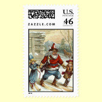 Old fashioned Christmas - Santa on skis stamps