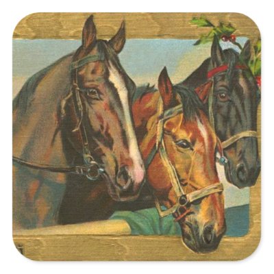 Old fashioned country Merry Christmas Square Stickers