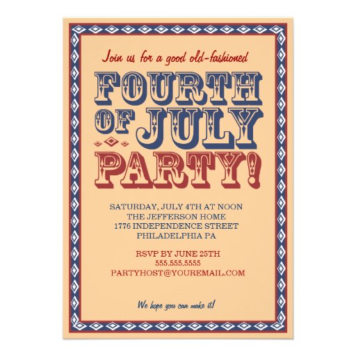 Old Fashioned Fourth of July Celebration Party Personalized Announcement (front side)