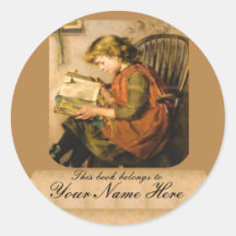 Old Fashioned Girl Reading Round Sticker