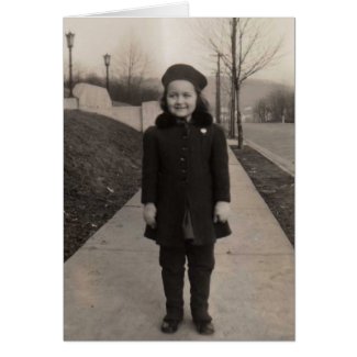 Old fashioned girl ready for school card