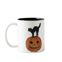 Old Fashioned Halloween Jack-O-Lantern & Black Cat Mug