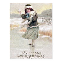 Old Fashioned Ice Skater Vintage Christmas Post Card