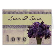 Old fashioned lilac and pink flowers greeting card