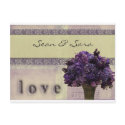 Old fashioned lilac and pink flowers postcard
