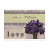 Old fashioned lilac and pink flowers postcard