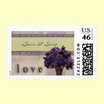 Old fashioned lilac and pink flowers stamps