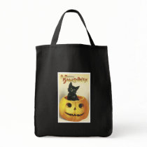 Old Fashioned Merry Halloween Cat Canvas Bag