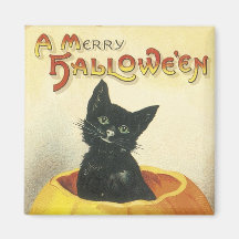 Old Fashioned Merry Halloween Cat Refrigerator Magnet