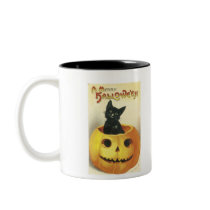 Old Fashioned Merry Halloween Cat Coffee Mugs