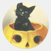 Old Fashioned Merry Halloween Cat Round Sticker