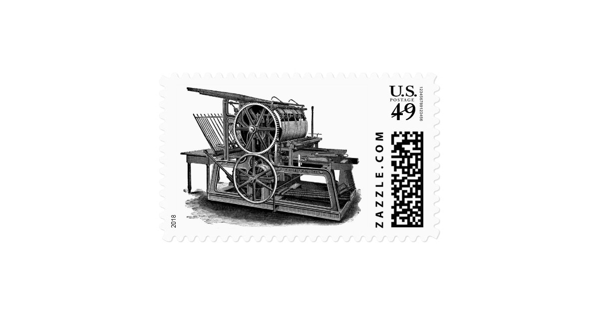 Old Fashioned Printing Press Postage Stamps | Zazzle