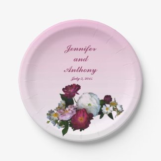 Old Fashioned Roses Wedding 7 inch Paper Plate
