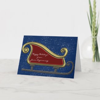 Old Fashioned Santa Sleigh Greeting Card on Blue card