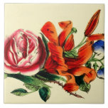 Old Fashioned Vintage Red Lily Floral Bouquet Trio Ceramic Tiles