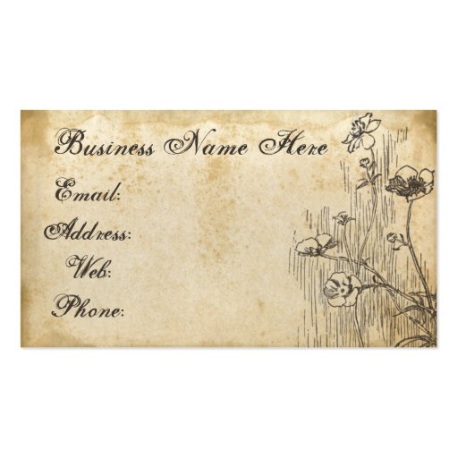 Old Floral Grungy Paper Business Card (front side)
