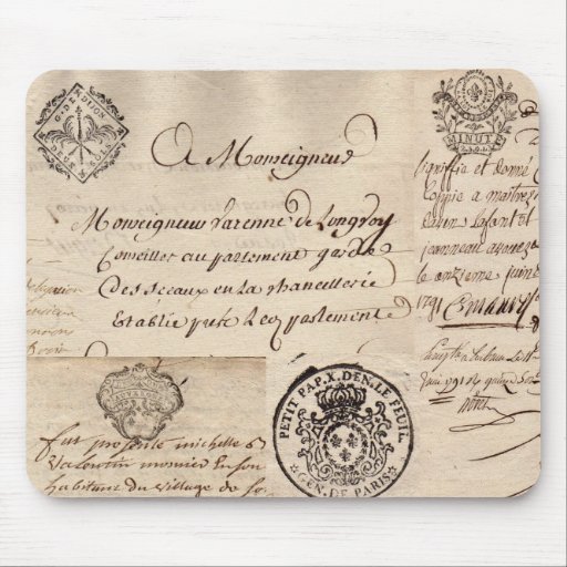 Old French Document Collage Mousepad