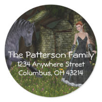 'Old Friends' ~ Elf & Black Horse Address Labels Stickers