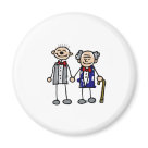 round_magnet - This old gay couple is finally about to tie the knot and show their love.  This great gift is perfect for anyone who is marrying their same sex partner, show everyone that you are in love and nothing will stop you from declaring your love. Great to show everyone you were just married, or for use as wedding favors or invitations.