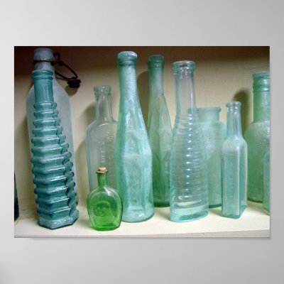 Old Green Glass Bottles Print by caveformations